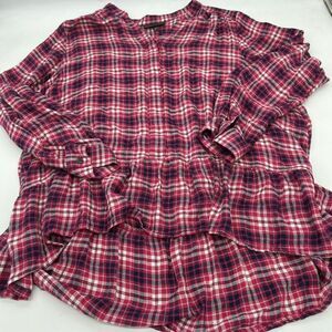 Lane Bryant Pink Plaid Peplum Waist Button Front Top Size 24